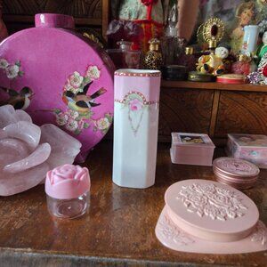 Vintage Hand Painted Pink Rose Porcelain Cylinder Vase Victorian-Style Cottage